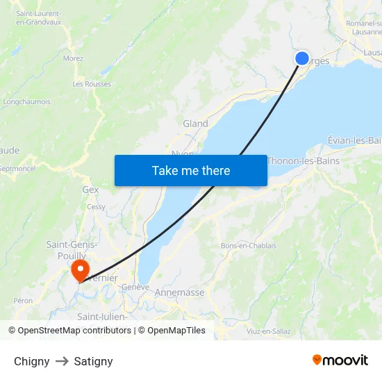 Chigny to Satigny map