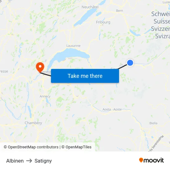 Albinen to Satigny map