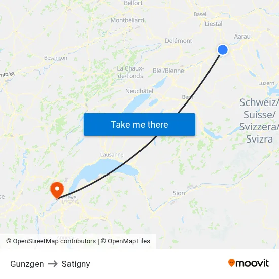 Gunzgen to Satigny map