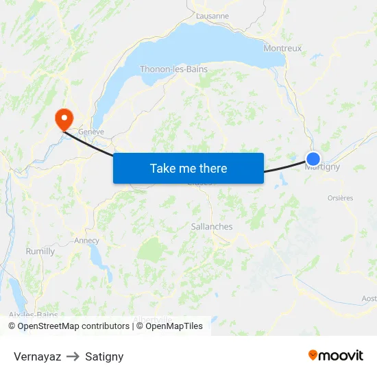 Vernayaz to Satigny map