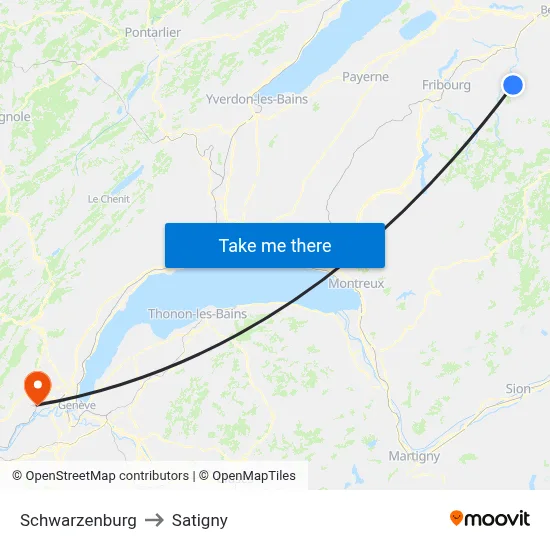 Schwarzenburg to Satigny map