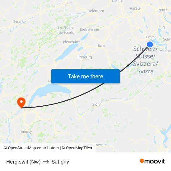 Hergiswil (Nw) to Satigny map