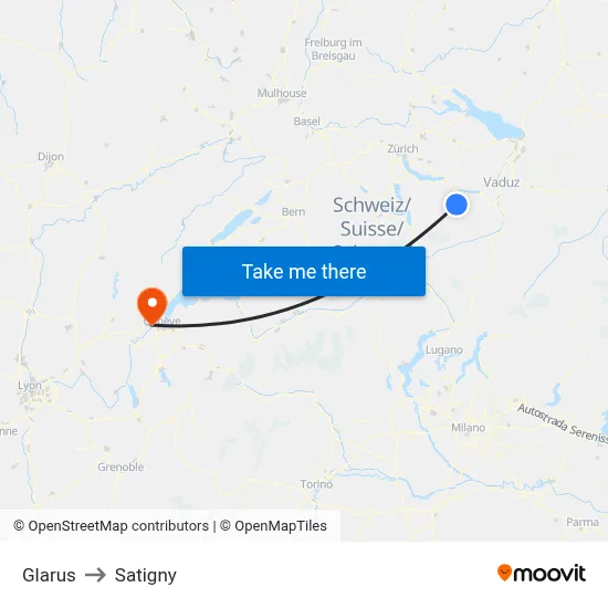 Glarus to Satigny map