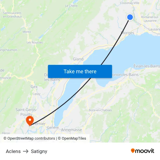 Aclens to Satigny map