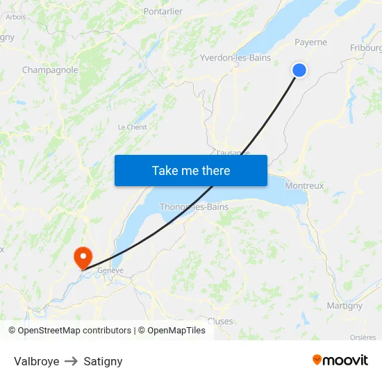 Valbroye to Satigny map