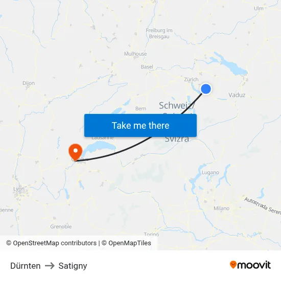 Dürnten to Satigny map