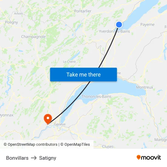 Bonvillars to Satigny map