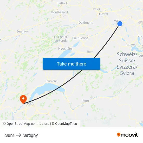 Suhr to Satigny map