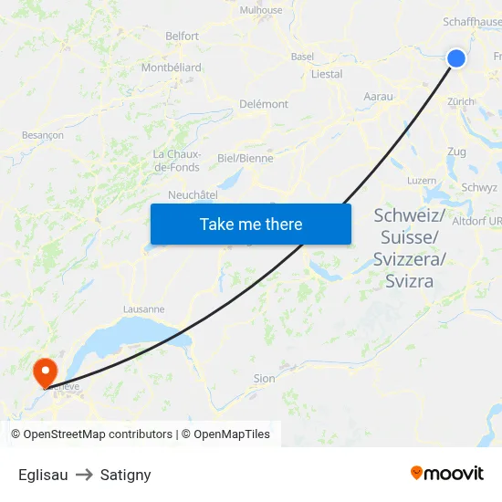 Eglisau to Satigny map