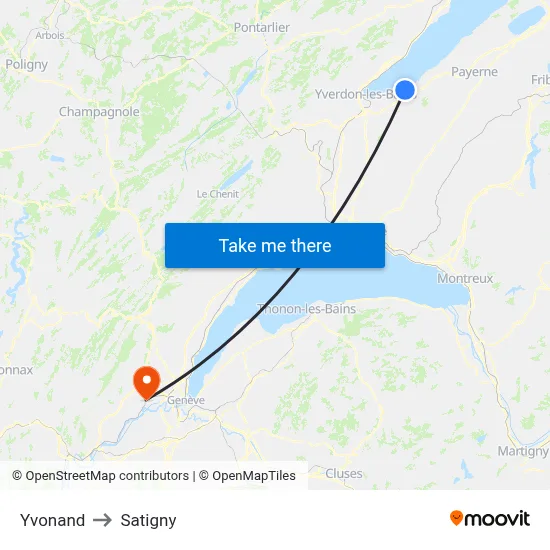 Yvonand to Satigny map