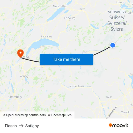 Fiesch to Satigny map
