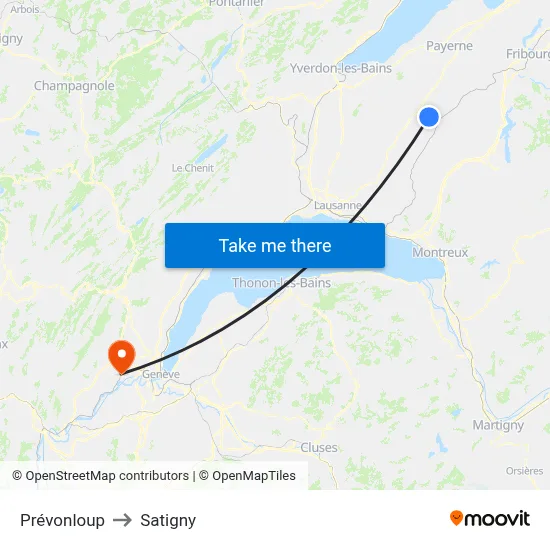 Prévonloup to Satigny map