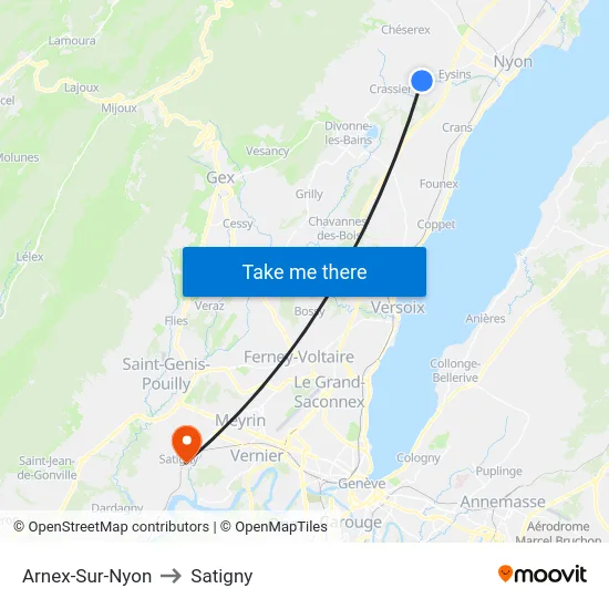 Arnex-Sur-Nyon to Satigny map