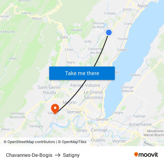 Chavannes-De-Bogis to Satigny map