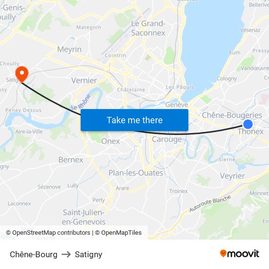 Chêne-Bourg to Satigny map