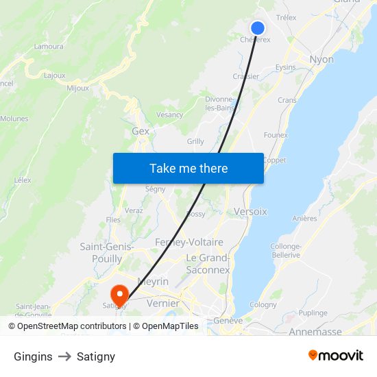 Gingins to Satigny map