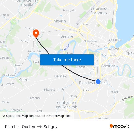 Plan-Les-Ouates to Satigny map