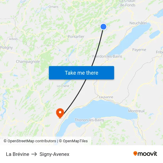 La Brévine to Signy-Avenex map