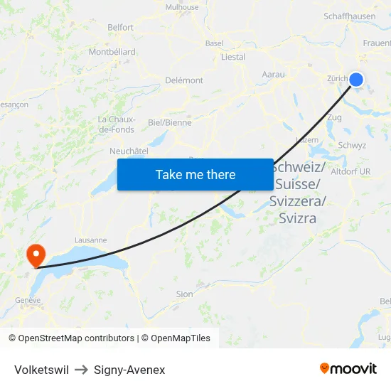 Volketswil to Signy-Avenex map