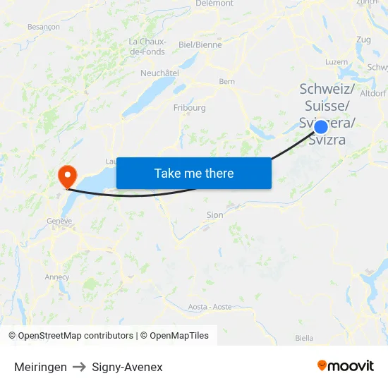 Meiringen to Signy-Avenex map