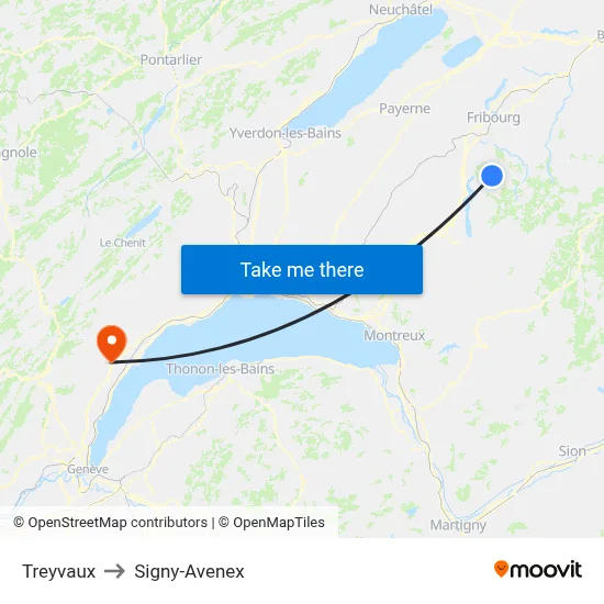 Treyvaux to Signy-Avenex map