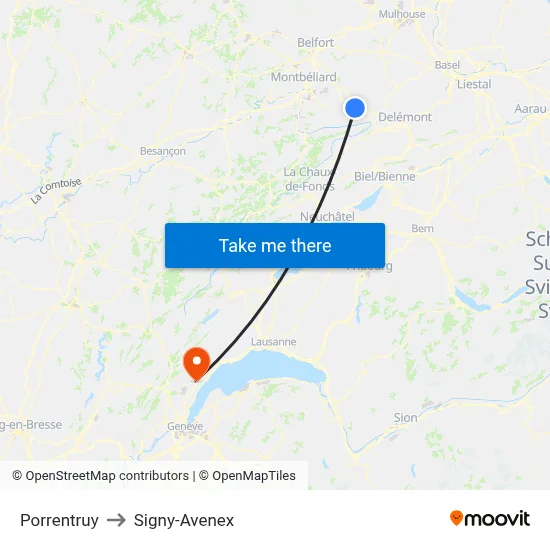Porrentruy to Signy-Avenex map