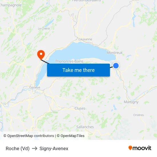 Roche (Vd) to Signy-Avenex map