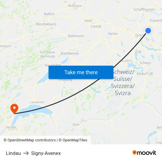 Lindau to Signy-Avenex map