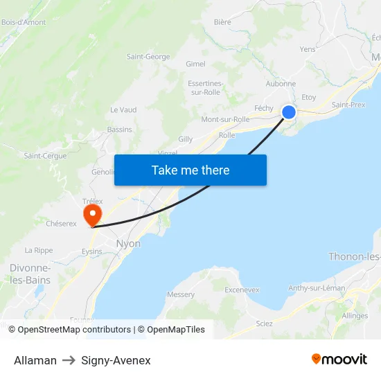 Allaman to Signy-Avenex map