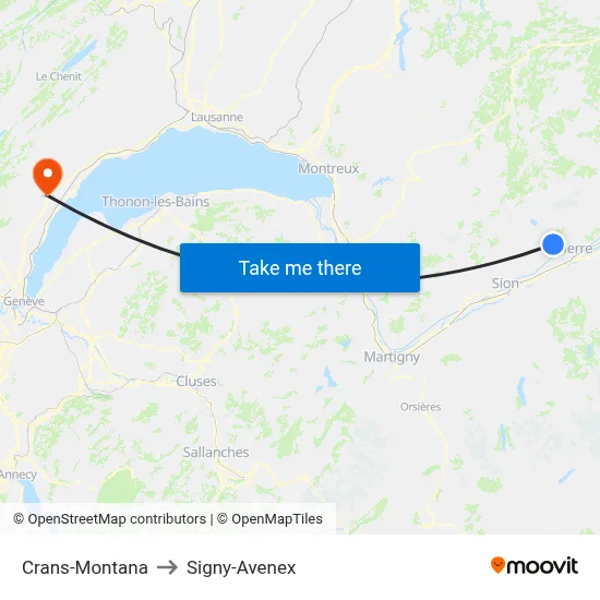 Crans-Montana to Signy-Avenex map