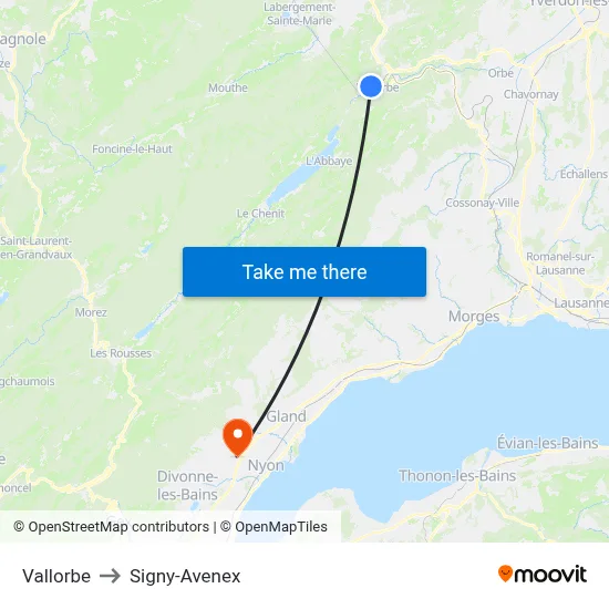 Vallorbe to Signy-Avenex map