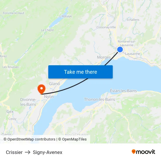 Crissier to Signy-Avenex map