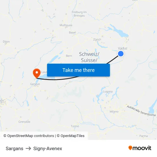 Sargans to Signy-Avenex map