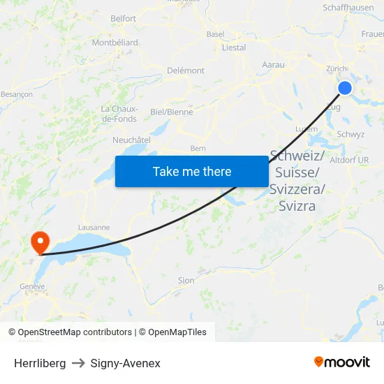 Herrliberg to Signy-Avenex map