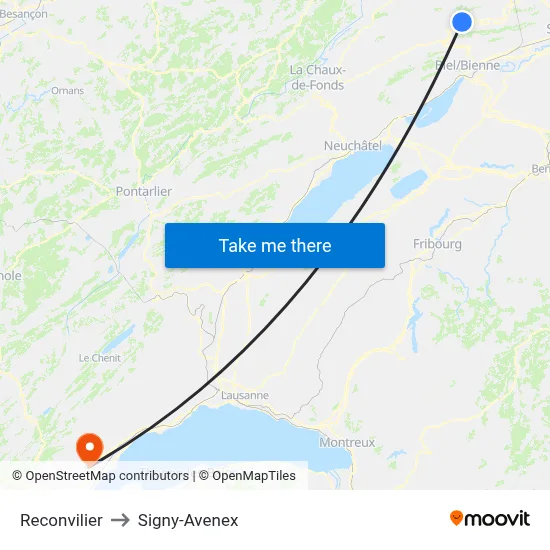 Reconvilier to Signy-Avenex map