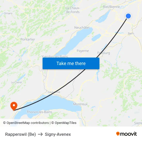 Rapperswil (Be) to Signy-Avenex map