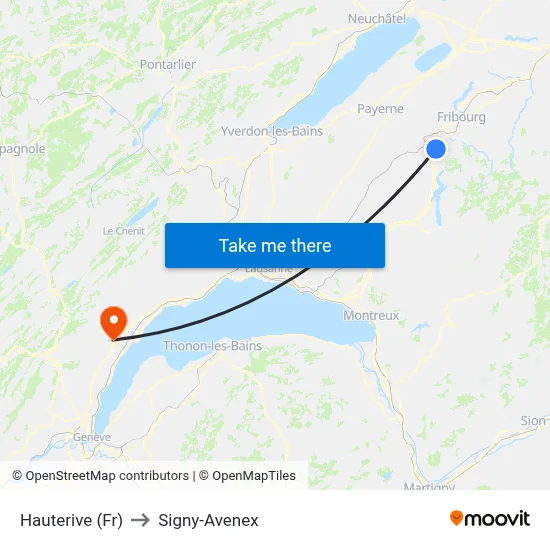 Hauterive (Fr) to Signy-Avenex map