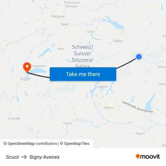 Scuol to Signy-Avenex map