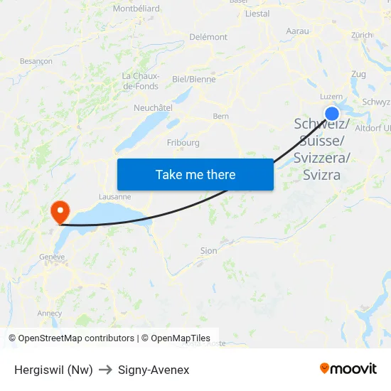 Hergiswil (Nw) to Signy-Avenex map