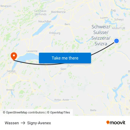 Wassen to Signy-Avenex map