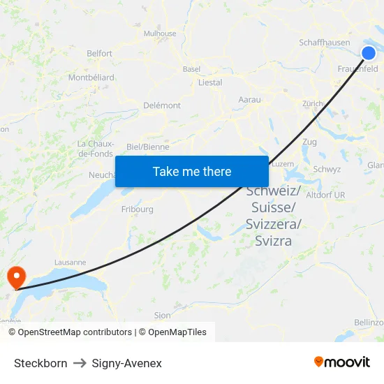 Steckborn to Signy-Avenex map