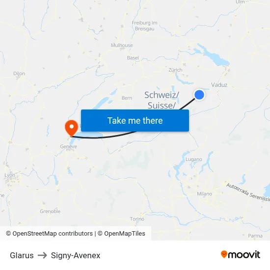 Glarus to Signy-Avenex map