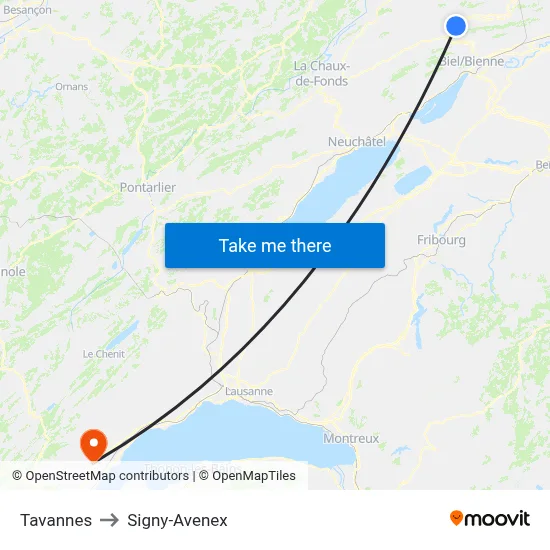 Tavannes to Signy-Avenex map