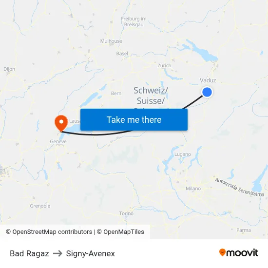Bad Ragaz to Signy-Avenex map