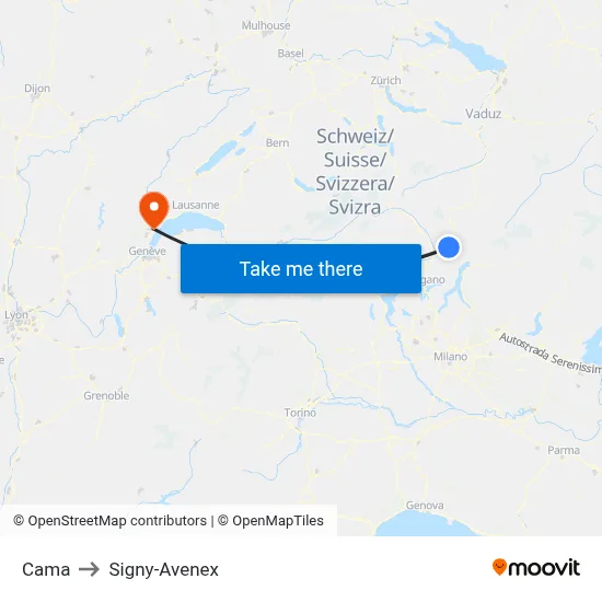 Cama to Signy-Avenex map
