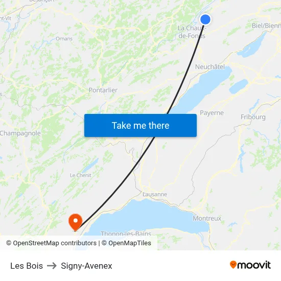 Les Bois to Signy-Avenex map