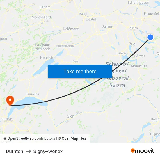 Dürnten to Signy-Avenex map