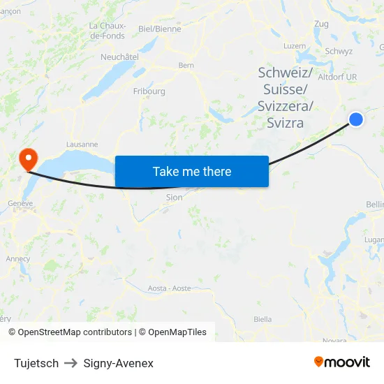 Tujetsch to Signy-Avenex map