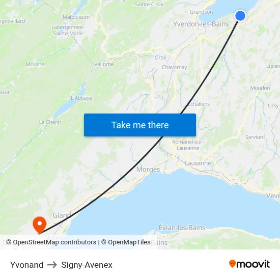 Yvonand to Signy-Avenex map