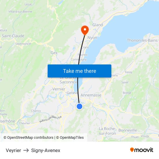 Veyrier to Signy-Avenex map